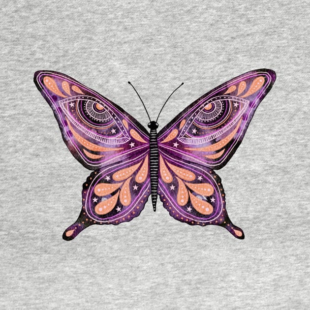 Spooky Watercolor Butterfly in Orange and Purple by dragonstarart